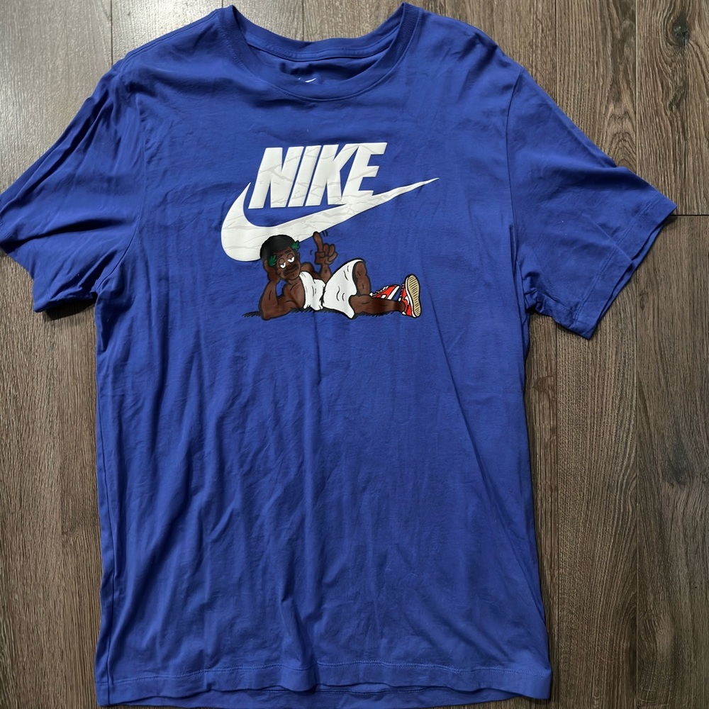 Nike, Vintage TShirt, Size L, Graphic Print and Logo, Blue, Casual, Outdoor